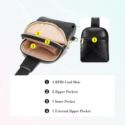 INICAT Small Anti Theft Crossbody Bag for Women,Sling Purse - color: Rich Black Antitheft, size: Large