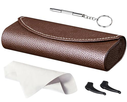 RayLove Ultimate Glasses Case Kit, Hard Shell Sunglasses and Eyeglass Case with Cleaning Cloth, Screwdriver, Ear Hooks - color: Coffee