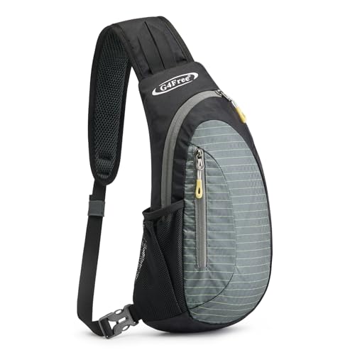 G4Free Small Sling Bag for Men Women, Crossbody Bags for Travel Outdoor | Durable Nylon Lightweight Sling Bag, Multi-Compartment, Adjustable Strap Chest Shoulder Bags Hiking Sports(Black-grey) - color: Black / Grey