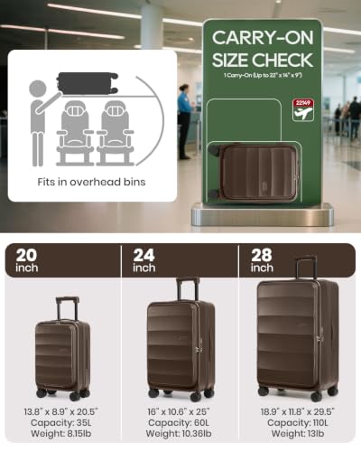 Joyway Expandable 3 Piece Luggage Sets with Front Pocket, Coffee - color: Coffee, size: 3 Piece