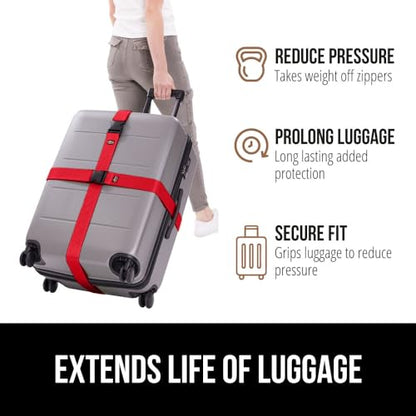 GORILLA GRIP Heavy Duty Luggage Straps for Suitcase, 2 Pack, Red - color: Red