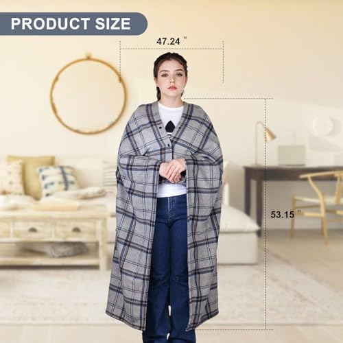 forestfish Wearable Blanket Compact Pillow 2-in-1, Lap Blanket Poncho with Button Plaid Throw Cushion for Home Office Sofa - color: Smoke Gray