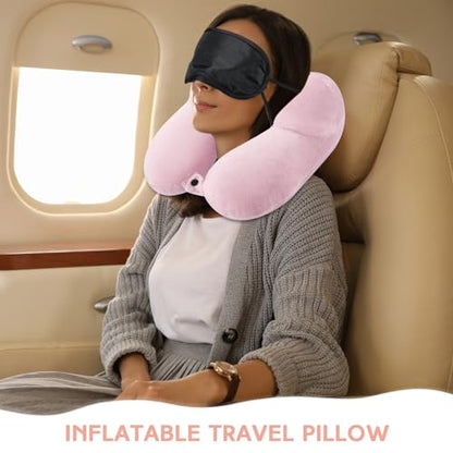 Sintuff 2 Inflatable Neck Pillow Airplane Travel, Light Pink and Violet - color: Light Pink and Violet