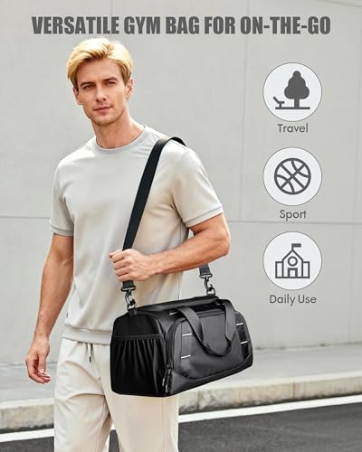 Small Gym Bag for Men, Travel Duffle Bag with Shoe Compartment - color: Black