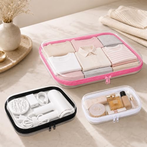 3 Pack Clear Hard Shell Zipper Case (1XL + 1L + 1M, White) - color: White(XL+L+M)
