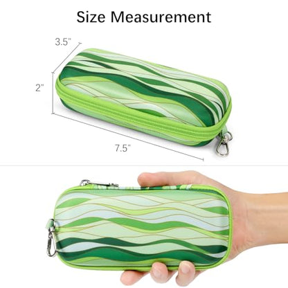 Double Eyeglasses Case for Dual Sunglasses, Hard Shell with Zipper - color: Green Wave