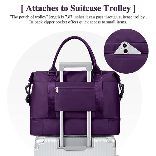 Travel Duffel Bag with Shoes Compartment,Weekender Bags for Women Travel - color: Dark Purple, size: Large