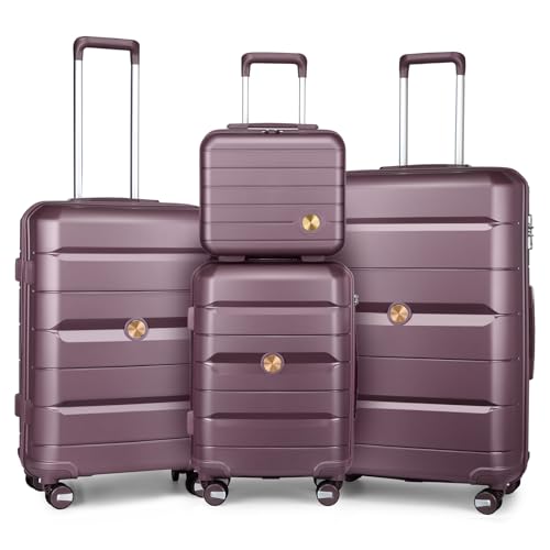 Somago Luggage Sets 4 Piece Lightweight Hardside Polypropylene Travel Suitcases with Double Spinner Wheels and TSA Lock,Elegant Purple - color: Elegant Purple, size: 4-Piece Set(14/20/24/28)
