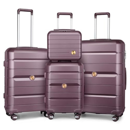Somago Luggage Sets 4 Piece Lightweight Hardside Polypropylene Travel Suitcases with Double Spinner Wheels and TSA Lock,Elegant Purple - color: Elegant Purple, size: 4-Piece Set(14/20/24/28)