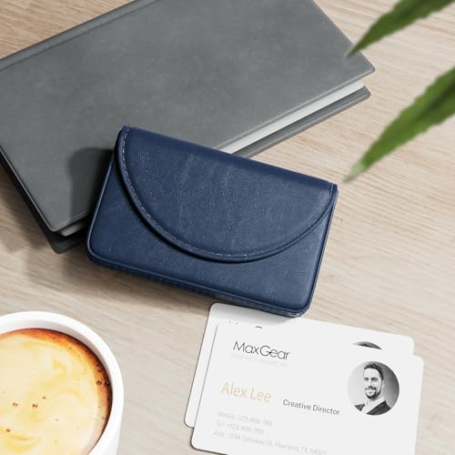 MaxGear Business Card Holder Case, PU Leather Business Card Case, Navy Blue - color: Navy