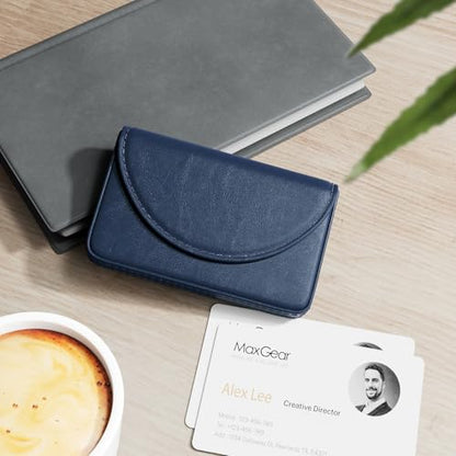 MaxGear Business Card Holder Case, PU Leather Business Card Case, Navy Blue - color: Navy