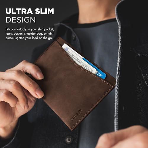 VULKIT Passport Cover Ultra Slim Design Leather Passport Sleeve RFID Blocking with 2 Card Slots, Anti-Theft Travel Essentials - color: Espresso