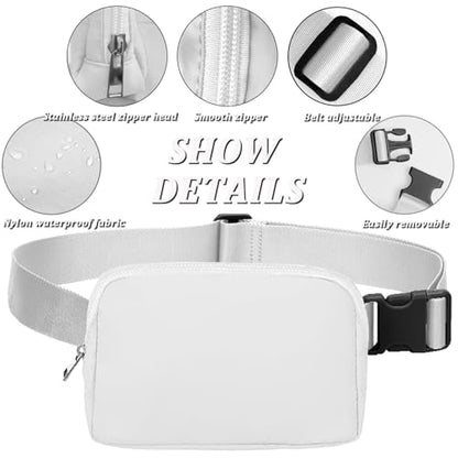 Fanny Pack for Women and Men, 1L Mini Nylon Belt Bag, White - color: White