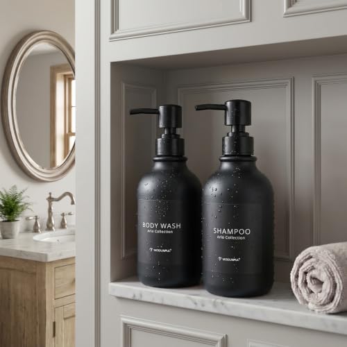 Matte Black Shampoo and Conditioner Dispenser Set of 3, Black Smooth Pump - color: Matte Black