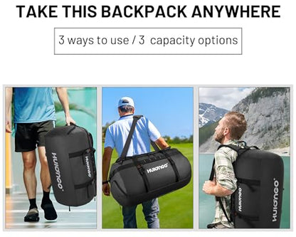 Hulongo Waterproof Duffel Bag Backpack for Men, Black, 40L - color: Black, size: 40L