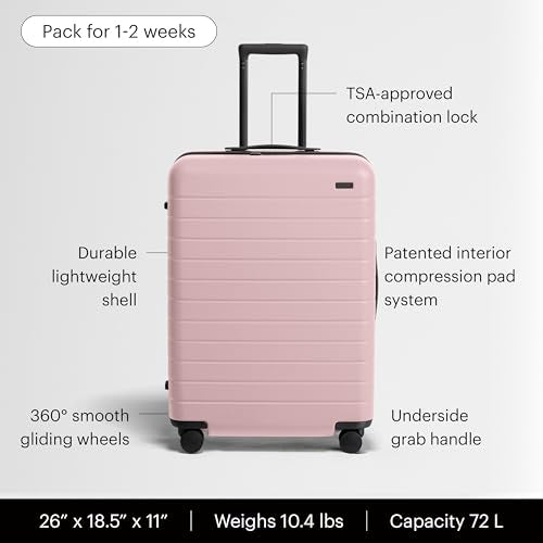Away Medium Checked Luggage, 26-inch Lightweight Hardside Spinner Suitcase - color: Blush Pink