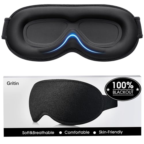 Gritin 100% Blackout Sleep Eye Mask for Women Men, Zero Pressure Sleep Mask - color: Black