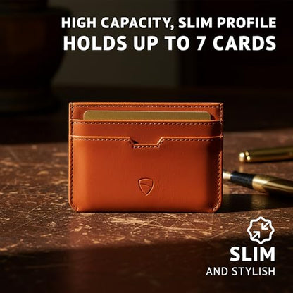 Vaultskin MOORGATE Slim Top-Grain Leather Credit Card Holder, RFID Wallet - color: Chestnut Brown
