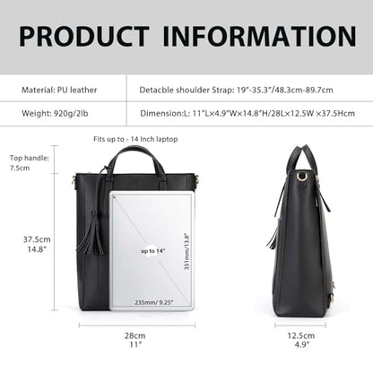 ECOSUSI Tote Bag Convertible Backpack for Women Vegan Leather Handbag Multifuction Shoulder Bag - color: Coffee
