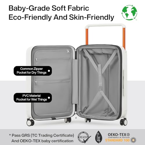 mixi Large Capacity Expandable Carry On Luggage Airline Approved 20'' Lightweight Luggage Wide Handle PC Hardshell Suitcases with Spinner Wheels & TSA Lock, Smoke White - color: Smoke White, size: 20-inch Expandable