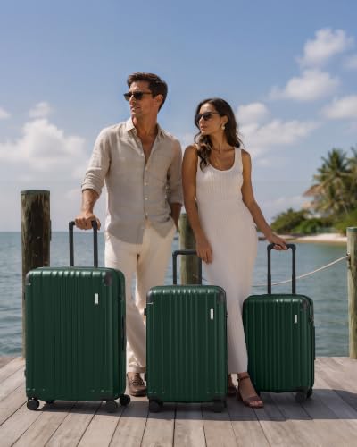 Coolife Luggage Set, Light and Durable Hardshell, 3-Piece, Dark Green - color: Dark Green2.0, size: 3-Piece Set (20/24/28)