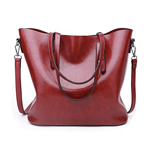 Pahajim Womens PU Leather Tote Handbag Shoulder Purse with Crossbody Strap - color: 2red