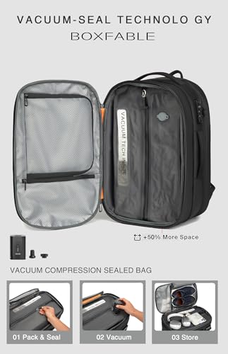 45L Travel Backpack with Vacuum Compression System Fits 16" Laptop | Expandable Carry On Backpack with Pump, Water Resistant, TSA Lock, Vacuum Backpack for Travel & Business - color: Black B