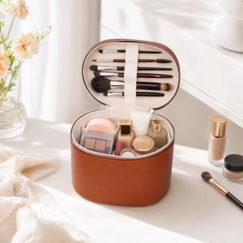 Cosmetic Case, Leather Makeup Bag, Portable Handheld Makeup Case, Detachable Compartments - color: pink, size: M(8*5.5*6in)
