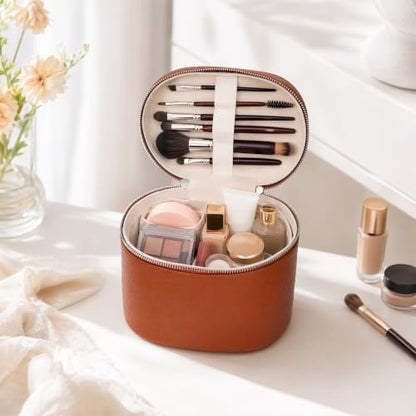 Cosmetic Case, Leather Makeup Bag, Portable Handheld Makeup Case, Detachable Compartments - color: pink, size: M(8*5.5*6in)