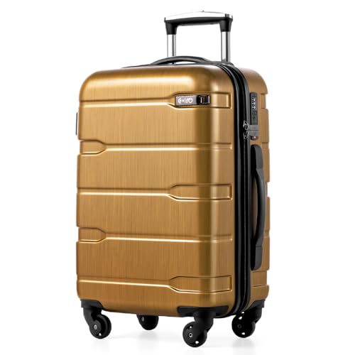 Coolife Carry On Luggage 22x14x9 Airline Approved Hardside PC+ABS Suitcase with TSA Lock, Lightweight Rolling Travel Luggage with Spinner Wheels(Black Brown, 20in) - color: Black brown, size: Carry On(20in)