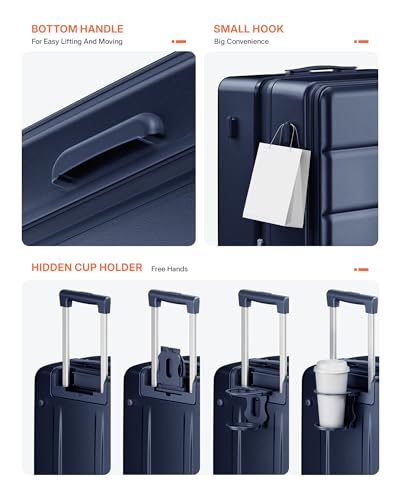 28 Inch Checked Luggage Side Opening Expandable Hardshell Suitcase, 100% PC Lightweight with Brake Spinner Wheels, TSA Lock - Large Travel Suitcase - color: Navy Blue, size: 28 IN