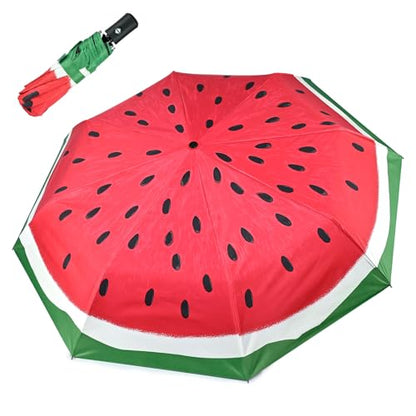 Windproof Travel Umbrella Folding Compact Automatic Umbrellas for Women Men Rain Sun - color: Watermelon