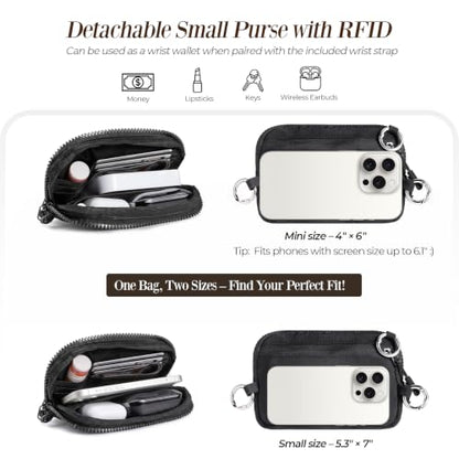 CYSIYU Small Crossbody Bag with Phone Lanyard and Wrist Strap Mini Checkered 4.5x6.5 Purse with RFID Clip and Go for Travel - color: Black, size: Small