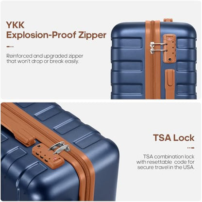 Carry on Luggage, Suitcase Set 3Piece with Backpack YKK zippers - color: Navy Blue