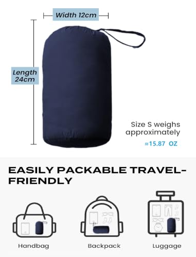 Packable Down Jacket Women Lightweight Quilted Puffer Coat Hooded Travel - color: Navy Blue, size: Large