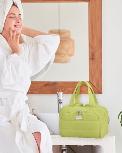 TOPDesign Travel Toiletry Bag, Puffer Makeup Organizer with Compartments - color: Light Green