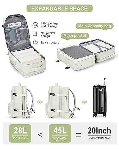 WONHOX Large Travel Laptop Backpack Expandable Flight Approved Backpack Carry on Backpack for Women Men Waterproof 17inch Laptop Daypack Hiking Work Backpack with Shoe Compartment Moon White - color: A11-off-white
