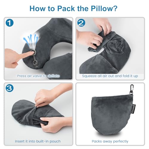 Keemall Inflatable Neck & Shoulder Travel Pillow for Airplane Naps - color: Black Gray, size: Medium