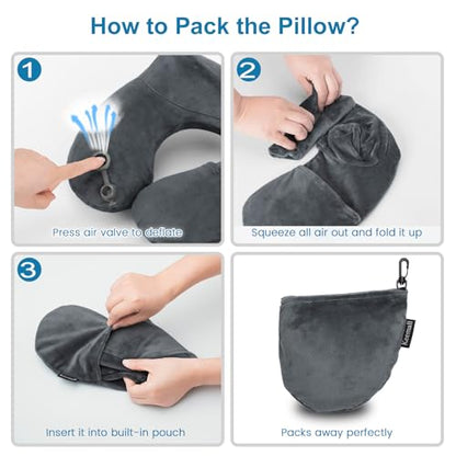 Keemall Inflatable Neck & Shoulder Travel Pillow for Airplane Naps - color: Black Gray, size: Medium