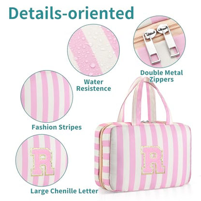 Personalized Travel Hanging Toiletry Bag & Makeup Bag Striped Pink R - color: Striped Pink, size: R