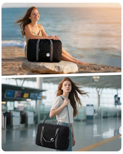 WANDF 2 Piece Personal Item Travel Bag, Carry On Duffle Bag - color: 2pcs Black+Dark Blue