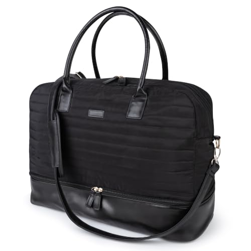 MyMealivos Canvas Weekender Bag Travel Duffel Shoe Compartment Overnight - color: Black