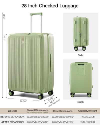 Hanke Top Opening 28" Large Luggage Expandable Hard Shell Bamboo Green - color: Bamboo Green, size: 28 Inch EXT