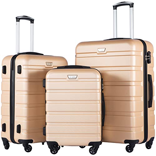 Coolife Luggage Set, 3 Piece Lightweight Durable Hardshell, Champagne - color: Champagne New