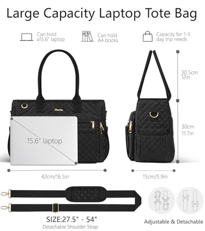 Bagstellar Teacher Tote Bag for Women, 15.6" Laptop Work Tote Computer Bag - color: Black