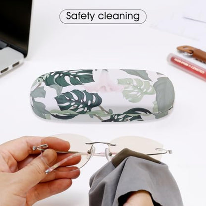 PERFECTSIGHT Hard Shell Eyeglasses Case, PU Leather Protective Glasses Case, Cute Eyeglass Case for Women Men Girls - color: Monstera