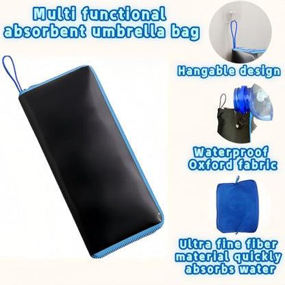 Dual-Sided Wet Umbrella Sleeve - Waterproof Oxford Fabric & Super Absorbent Microfiber, Portable Carry Pouch for Travel & Commute, Fits Most Umbrellas, Leak-Proof Zipper