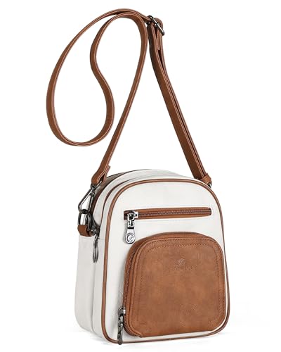 FADEON Small Purses for Women Crossbody Bags, RFID Anti-Theft 4 Card Slots - color: Beige Contrast Brown Etro Style
