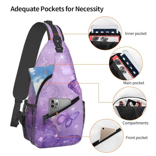 SUPLUCHOM Sling Bag Butterfly Purple Pastel Hiking Daypack Crossbody Shoulder Backpack Travel Chest Pack for Men Women - color: B014