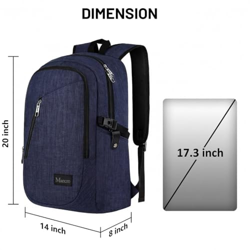 Mancro 17.3 Inch Business Laptop Backpack for Travel Anti-Theft Backpack - color: Blue, size: 17.3 inch